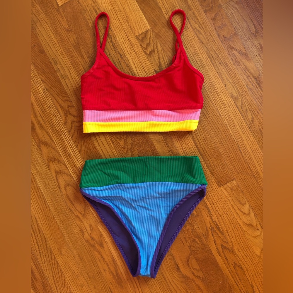 Beach Riot L rainbow colorblock bikini